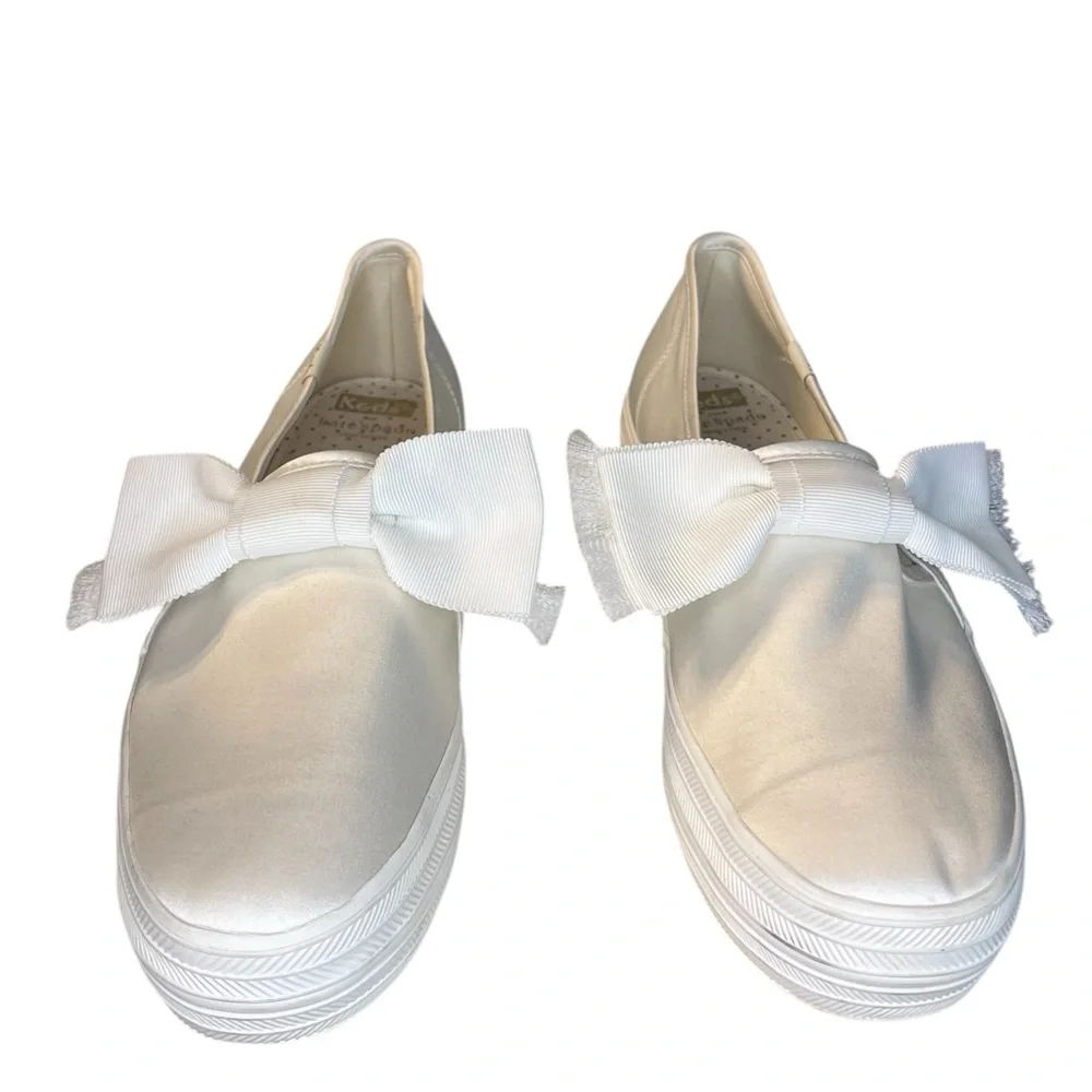 Kate Spade X Keds White Triple Decker Slip-On Satin Bow Platform Sneaker Bridal - Picture 4 of 11